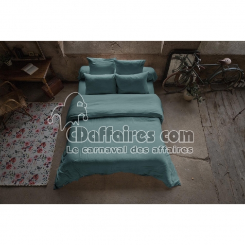 Housse de couette 260 x 240 cm – Double gaze de coton – Collection Gaïa – Coloris Bleu Canard