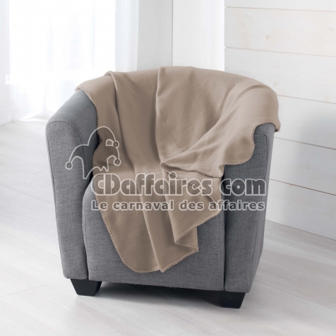 Plaid 125 x 150 cm – Polaire Uni MILOU – Taupe – Finition Point Cavalier