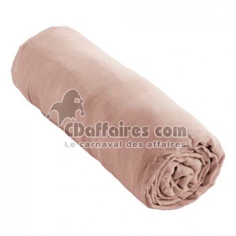 Drap Housse Double Gaze de Coton Rose – 180 x 200 cm – Bonnet 30 cm