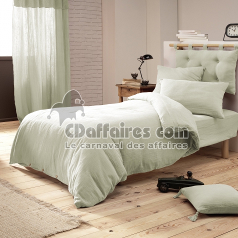 Housse de Couette 140 x 200 cm &ndash; Double Gaze de Coton 125 g/m&sup2; &ndash; Ga&iuml;a Vert d&rsquo;Eau