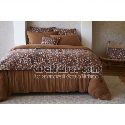 Bout de lit 90 x 200 cm &ndash; Double Gaze de Coton Imprim&eacute;e &ndash; Capucine Camel