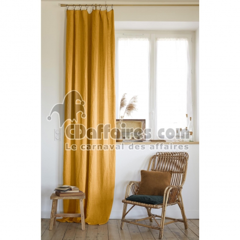 Rideau Ajustable + 8 Anneaux Pince &ndash; Lin Lav&eacute; Fran&ccedil;ais Luxe Soline &ndash; 140 x 270 cm &ndash; Miel