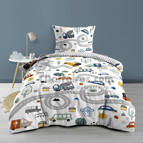Housse de couette enfant 140 x 200 cm + 1 taie &ndash; Coton 42 fils &ndash; PTI BOLIDE