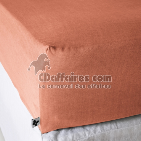 Drap-housse 180 x 200 cm &ndash; Lyocell uni Terracotta &ndash; LYSANDRE &ndash; Bonnet 30 cm