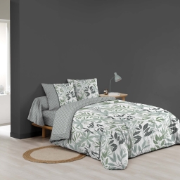 Parure de lit 6 pi&egrave;ces VOLTINE SAUGE &ndash; 240 x 220 cm &ndash; 100% coton &ndash; 42 fils/cm&sup2;
