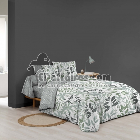Parure de lit 6 pi&egrave;ces VOLTINE SAUGE &ndash; 240 x 220 cm &ndash; 100% coton &ndash; 42 fils/cm&sup2;