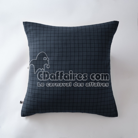 Taie d&rsquo;oreiller 60 x 60 cm &ndash; Gaze de Coton Tiss&eacute;e &ndash; Ga&iuml;a Mix &ndash; Petits Carreaux Minuit