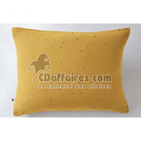 Taie d&rsquo;Oreiller 50 x 70 cm &ndash; Gaze de Coton Brod&eacute;e Fil Or &ndash; Ga&iuml;a Chic Safran