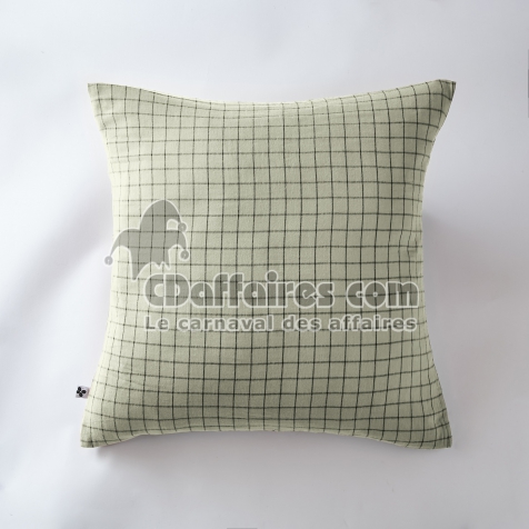 Taie d&rsquo;oreiller 60 x 60 cm &ndash; Gaze de Coton Tiss&eacute;e &ndash; Ga&iuml;a Mix &ndash; Petits Carreaux Vert d'eau