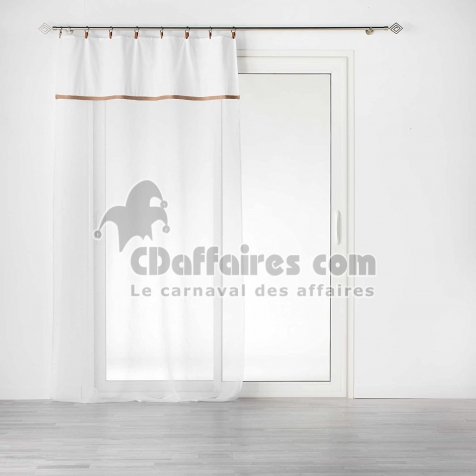 Voilage &agrave; anneaux 140 x 240 cm &ndash; Polycoton sabl&eacute; + jute Leana Blanc