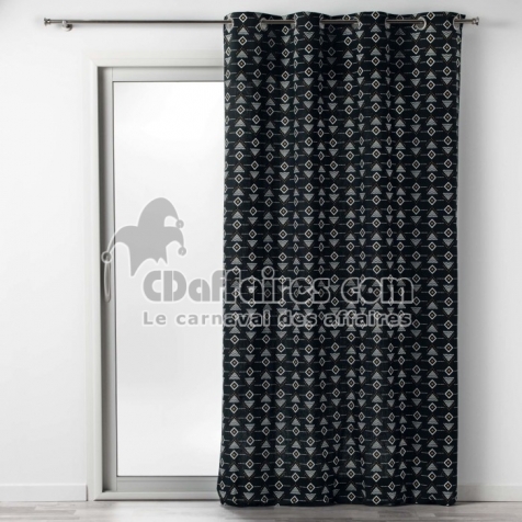 Rideau &agrave; &oelig;illets 140 x 240 cm &ndash; Coton imprim&eacute; Letiko Noir