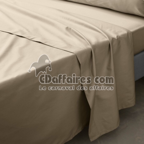 Drap plat 2 personnes 240 x 300 cm &ndash; Percale de coton 78 fils &ndash; Coloris Sable