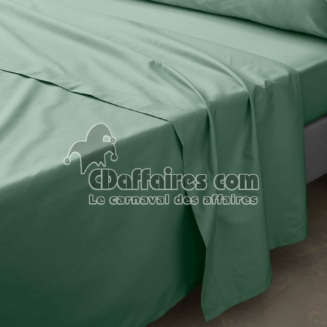 Drap plat 2 personnes 240 x 300 cm &ndash; Percale de coton 78 fils &ndash; Coloris Tilleul