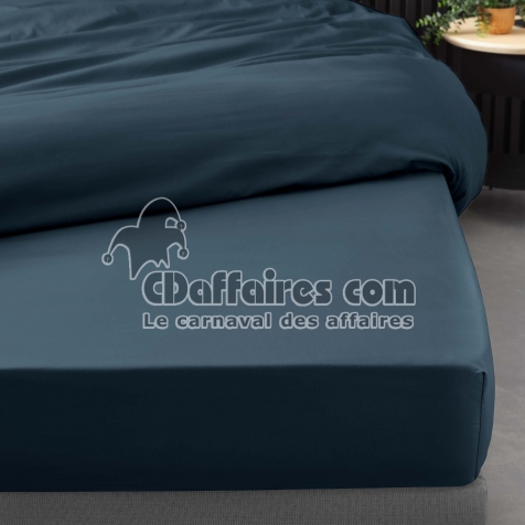 Drap Housse 140 x 190 cm &ndash; Percale Unie 78 Fils &ndash; Bleu Fonc&eacute;