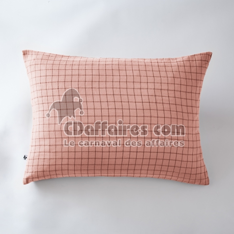 Taie d&rsquo;oreiller 50 x 70 cm &ndash; Gaze de coton tiss&eacute;e &ndash; Ga&iuml;a Mix &ndash; Rose p&ecirc;che