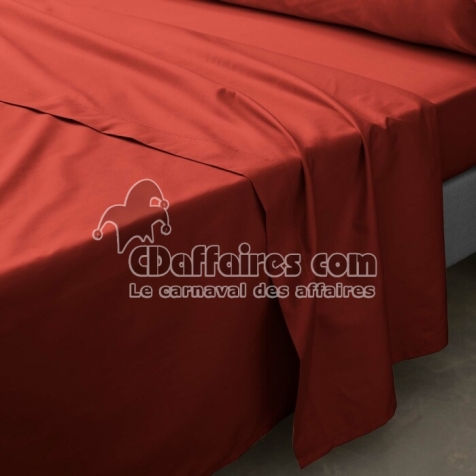 Drap plat 2 personnes 240 x 300 cm &ndash; Percale de coton 78 fils &ndash; Coloris Tomette