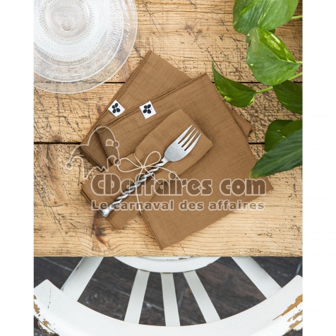 Lot de 3 Serviettes 40 x 40 cm – Double Gaze de Coton – Gaïa Camel