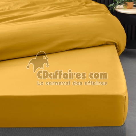 Drap Housse 160 x 200 cm &ndash; Percale Unie 78 Fils &ndash; Curry
