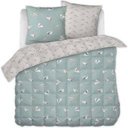 Housse de couette réversible 200 x 200 cm + 2 taies d’oreiller 60 x 60 cm – Coton 57 fils – Petits Papiers