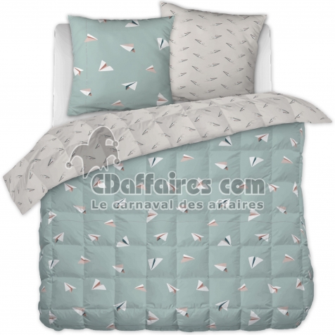 Housse de couette r&eacute;versible 200 x 200 cm + 2 taies d&rsquo;oreiller 60 x 60 cm &ndash; Coton 57 fils &ndash; Petits Papiers
