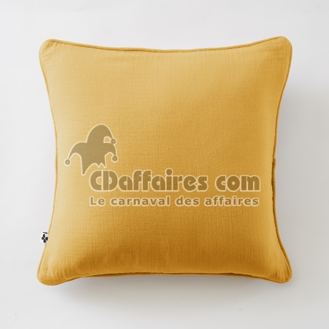 Coussin d&eacute;houssable 45 &times; 45 cm &ndash; Gaze de coton unie GA&Iuml;A &ndash; Passepoil & Zip  Safran