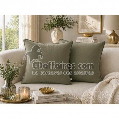 Lot de 2 coussins 45 x 45 cm gaze de coton Romarin &ndash; D&eacute;houssables zip &ndash; Passepoil