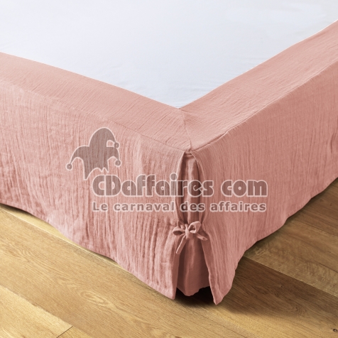 Cache-sommier 160 x 200 cm &ndash; Double Gaze de Coton 125 g/m&sup2; &ndash; Ga&iuml;a Rose p&ecirc;che