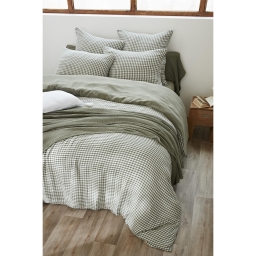 Housse de couette réversible 140 x 200 cm – Gaze de coton tissée teintée – VICKIE Romarin