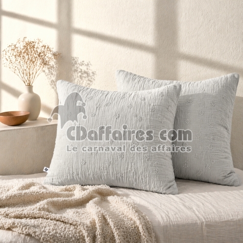 Lot de 2 Taies d&rsquo;Oreiller 60 x 60 cm &ndash; Gaze de Coton Brod&eacute;e &ndash; GA&Iuml;A BOHO Nuage