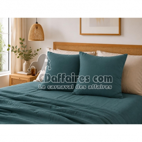 Lot de 2 Taies d&rsquo;Oreiller 60 x 60 cm &ndash; Double Gaze de Coton &ndash; GA&Iuml;A Canard