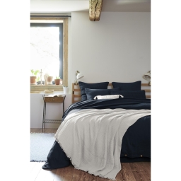 Plaid &agrave; franges 180 x 220 cm &ndash; Double gaze de coton GA&Iuml;A Nuage