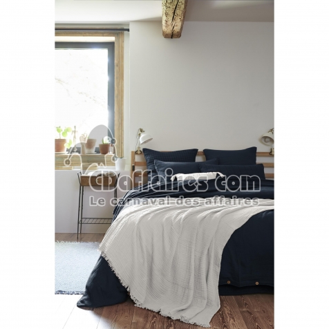 Plaid &agrave; franges 180 x 220 cm &ndash; Double gaze de coton GA&Iuml;A Nuage