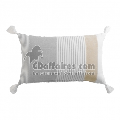 Coussin d&eacute;houssable &agrave; pompons 30 &times; 50 cm &ndash; Coton imprim&eacute; ILLIADE