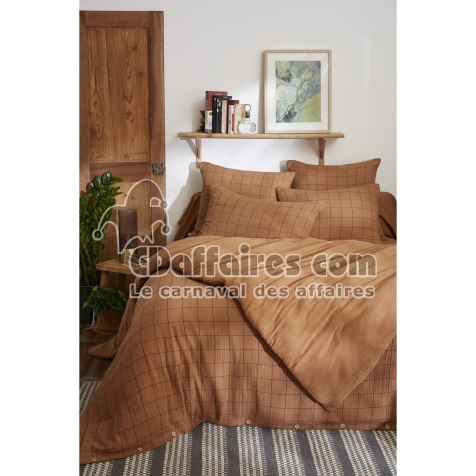 Housse de couette r&eacute;versible 200 x 200 cm &ndash; Gaze de coton tiss&eacute;e-teinte GA&Iuml;A MATCH &ndash; Camel