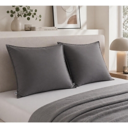 Lot de 2 Taies d&rsquo;oreiller 63 x 63 cm &ndash; Viscose de Satin de Bambou &ndash; Granit &ndash; SALOM&Eacute;