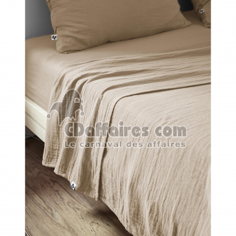 Drap Plat 240 x 300 cm &ndash; Double Gaze de Coton Luxe &ndash; Ga&iuml;a Ficelle
