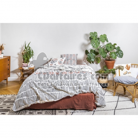 Housse de couette 240 x 220 cm + 2 taies d&rsquo;oreiller &ndash; Coton 57 fils &ndash; ETHNIC