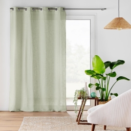 Voilage &agrave; &OElig;illets 140 x 240 cm &ndash; Effet Lin Tiss&eacute; &ndash; Cloris Sauge