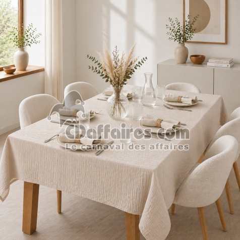 Nappe rectangle 150 x 250 cm + 6 serviettes de table &ndash; Double gaze de coton GA&Iuml;A Pampa