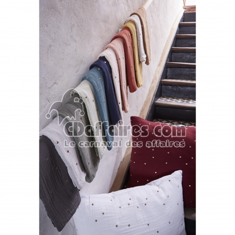 Taie d&rsquo;Oreiller 60 x 60 cm &ndash; Gaze de Coton Brod&eacute;e Fil Or &ndash; Ga&iuml;a Chic Abricot