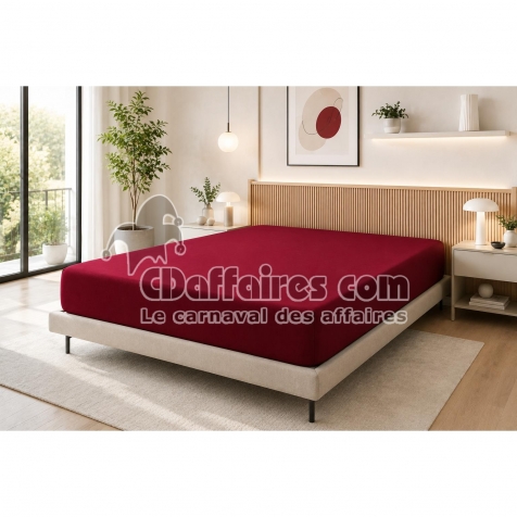 Drap Housse 140 x 190 cm Grenat &ndash; 100% Coton 57 Fils/cm&sup2;