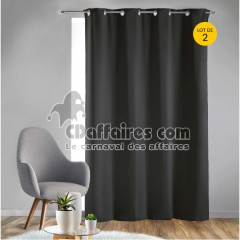 Rideau obscurcissant &agrave; &oelig;illets 135 x 240 cm &ndash; Lot de 2 &ndash; Uni Noir