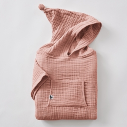 Poncho enfant mixte 2/5 ans en quadruple gaze de coton 220 g/m&sup2; &ndash; Ga&iuml;a Rose p&ecirc;che