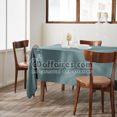 Nappe rectangulaire 150 x 350 cm &ndash; Double gaze de coton &ndash; Ga&iuml;a Bleu Canard