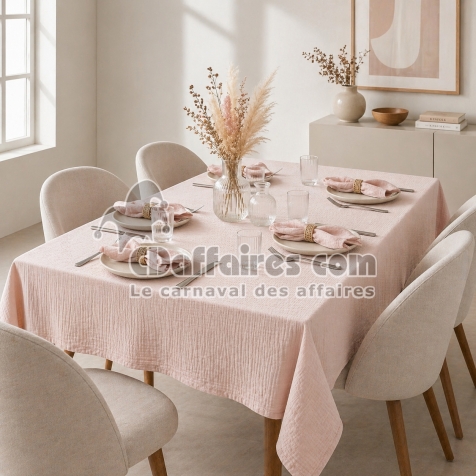 Nappe rectangle 150 x 250 cm + 6 serviettes de table &ndash; Double gaze de coton GA&Iuml;A Guimauve