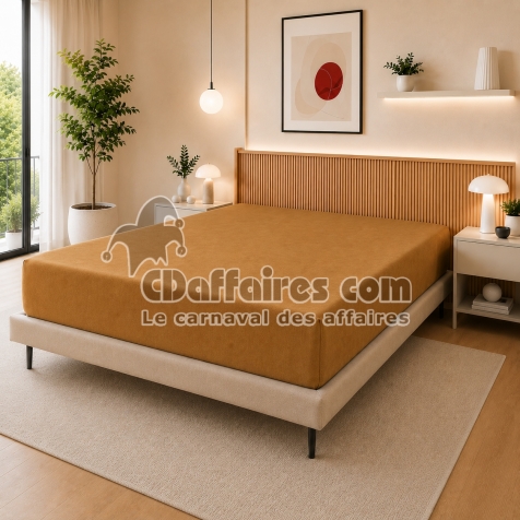Drap Housse 140 x 190 cm Caramel &ndash; 100% Coton 57 Fils/cm&sup2; &ndash; Bonnet 30 cm