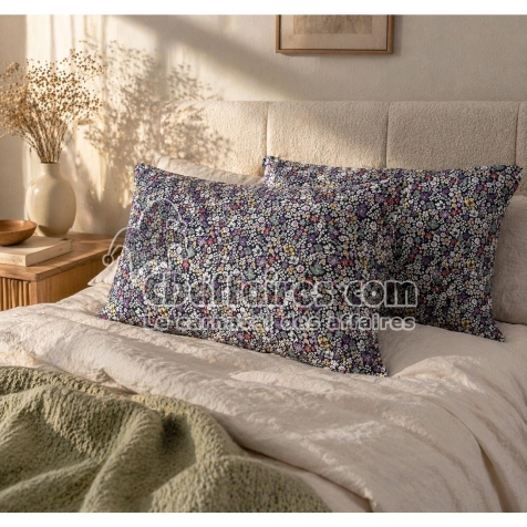 Lot de 2 Taies d&rsquo;Oreiller 50 x 70 cm &ndash; Gaze de Coton Imprim&eacute;e &ndash; MALIA Floral