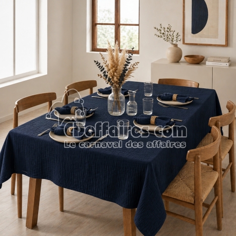 Nappe rectangle 150 x 250 cm + 6 serviettes de table &ndash; Double gaze de coton GA&Iuml;A Marine