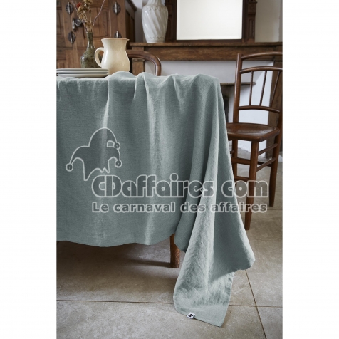 Nappe Rectangle 170 x 350 cm &ndash; Lin Lav&eacute; Fran&ccedil;ais Luxe Soline &ndash; Azur