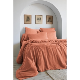 Housse de couette 140 x 200 cm &ndash; Lyocell Uni &ndash; LYSANDRE &ndash; Terracotta
